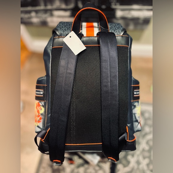 NWT Signed MICHAEL KORS MENS COOPER BACKPACK in ORANGE NAVY COLLAB X ToAsTed - Picture 4 of 11
